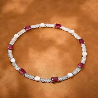 লাল সাদা জেম সেট কলার আয়তাকার পাথর হার