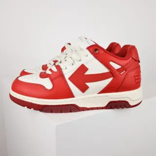 Zapatillas de cuero rojo blanco panel construction flecha lateral logo