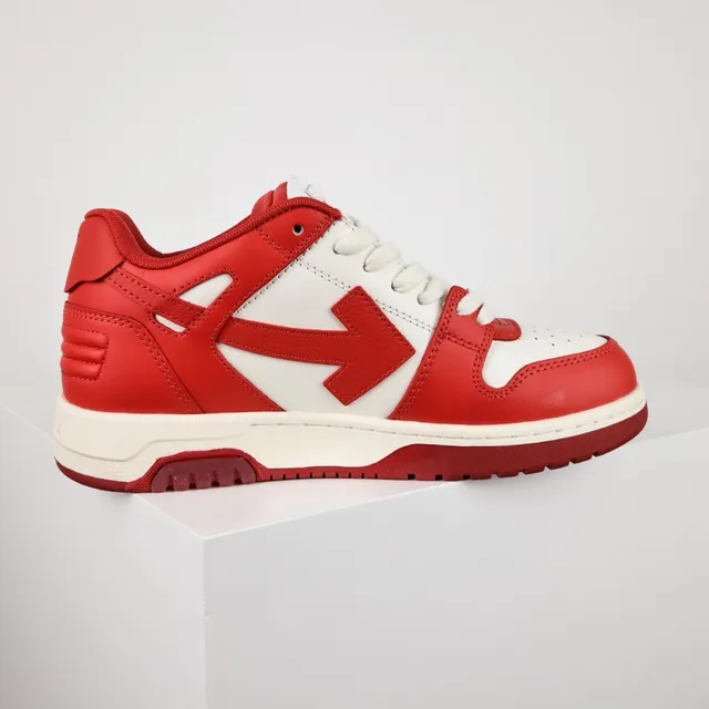 Red White Leather Panel Construction Arrow-Side Logo Sneakers 7