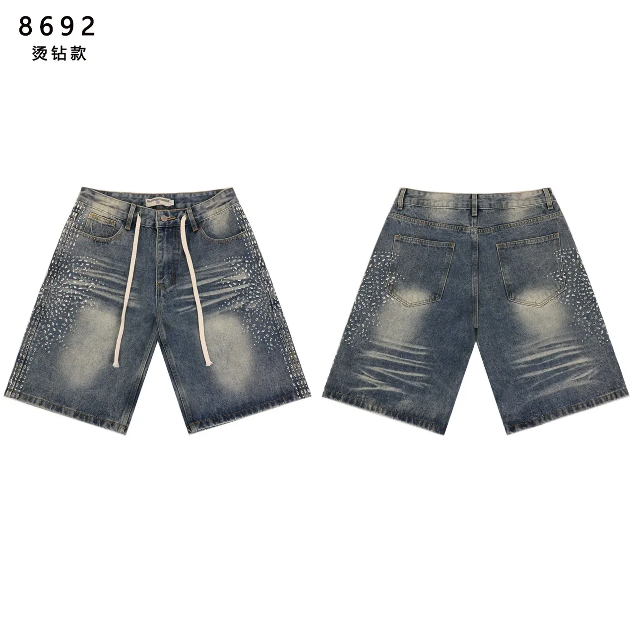 Shorts de Denim com Cinturão de Cordão e Rhinestones 2