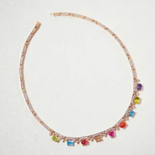Collier ras-de-cou or rose pavé diamant multigemme
