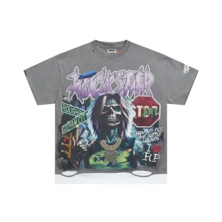 Camiseta Oversized ROUGH de Estampado Gráfico Desgastada y Dobladillo Cortado