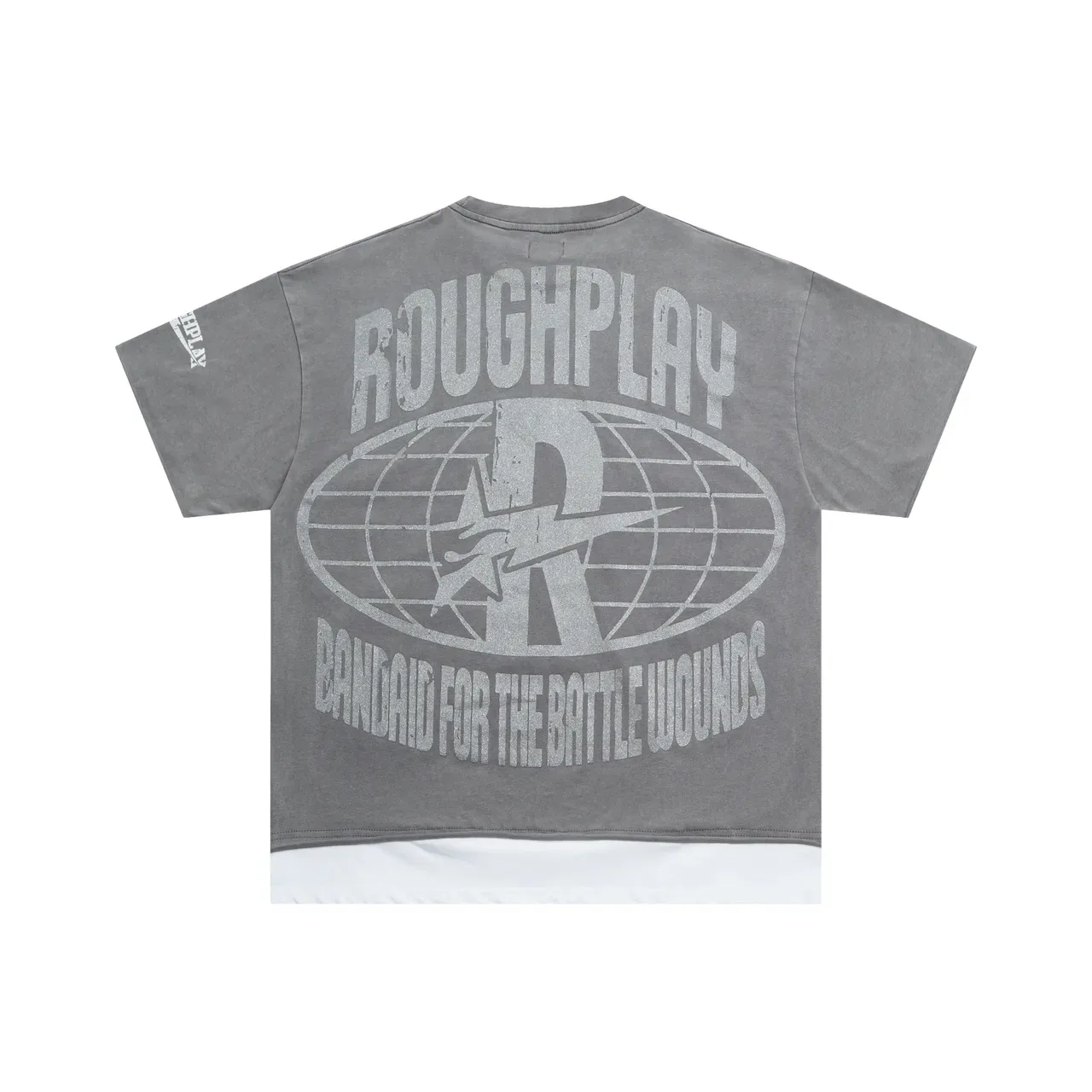 Camiseta Oversized ROUGH de Estampado Gráfico Desgastada y Dobladillo Cortado 3