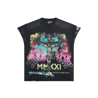 Camiseta ROUGH con estampado gráfico desgastada y mangas recortadas