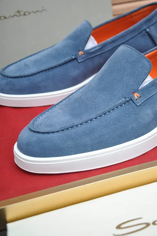 Santoni Azul Laranja Mocassim de Camurça com Costura Moccasin no Vamp Loafer 2