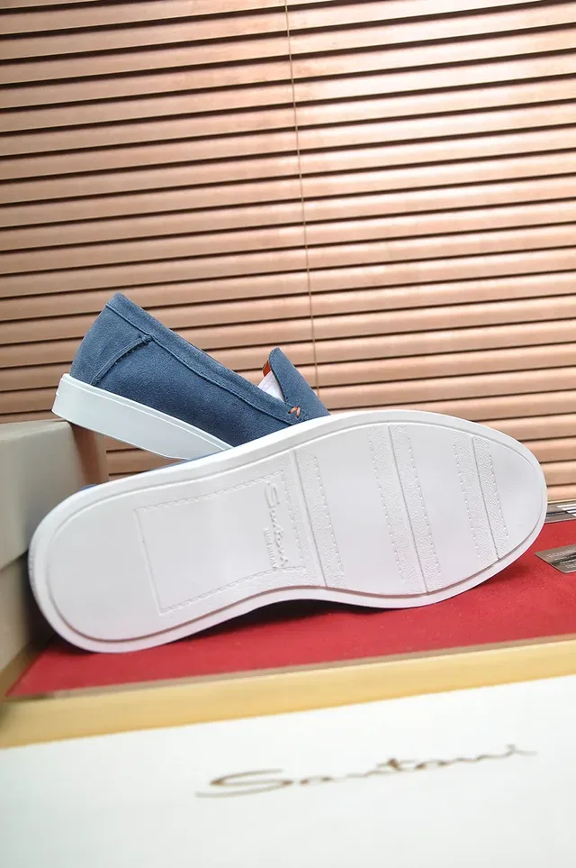 Santoni Azul Laranja Mocassim de Camurça com Costura Moccasin no Vamp Loafer 3