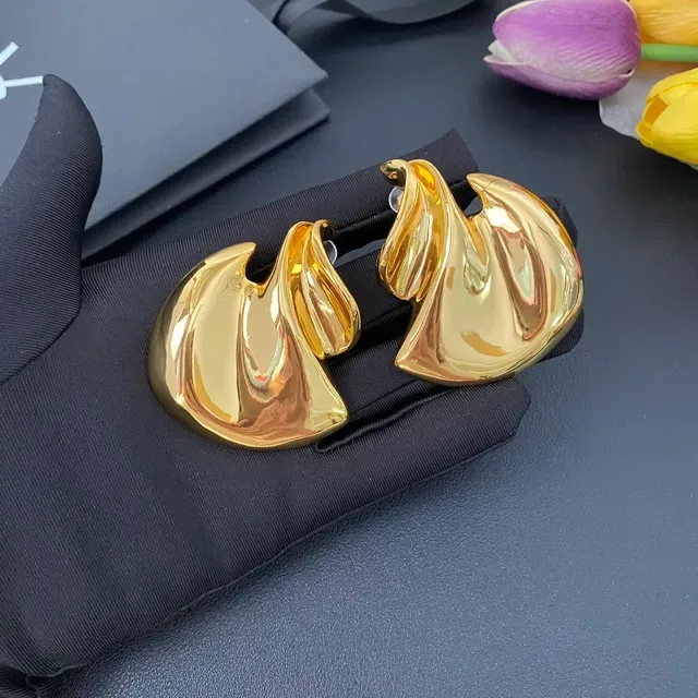 Sculptural Flame-Inspired Polished Gold-Tone Earrings 6