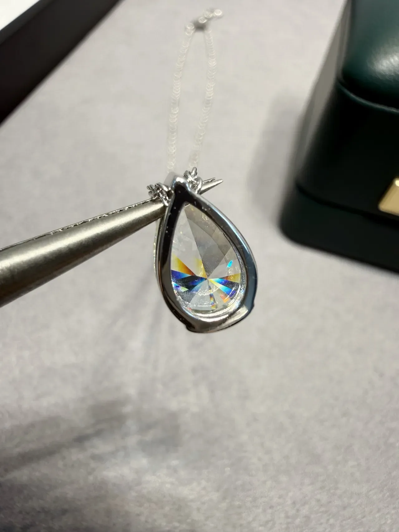 Silver Beige Pear-Cut Pendant Solitaire Setting Necklace 6