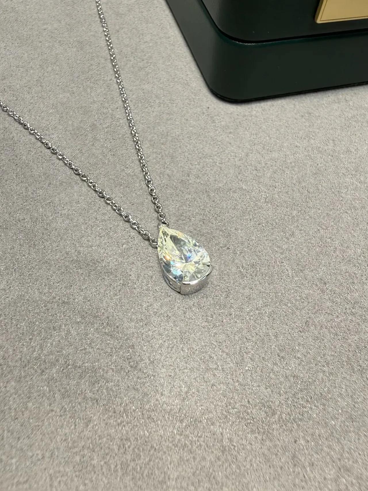 Silver Beige Pear-Cut Pendant Solitaire Setting Necklace 9
