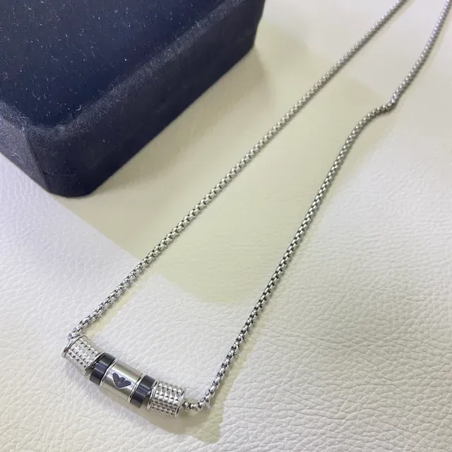 Silver Black Chain Cylindrical Pendant Jewelry 3