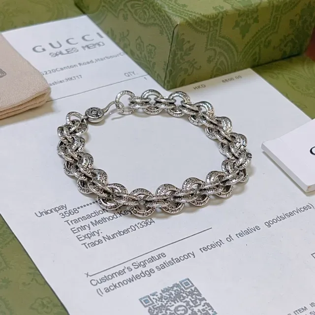 Silver Black Chunky Link Chain Ornate Bracelet 2