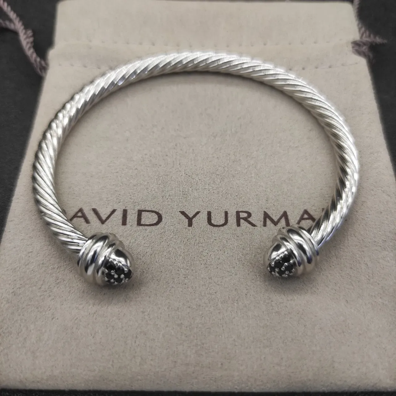 Silver Black Twisted Cable Open Cuff Bracelet 4