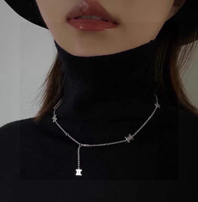 Silver Chain Geometric Pendant Charms Necklace 6