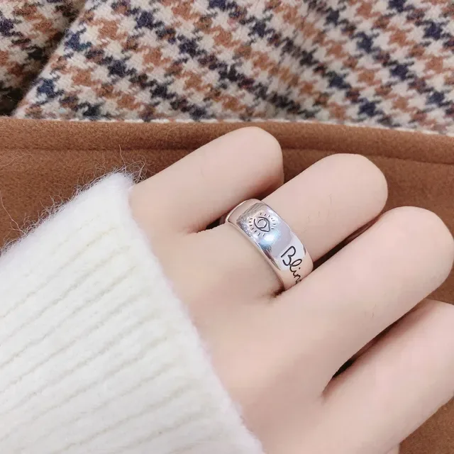 Silver Engraved Heart Motif Wide Band Ring 5