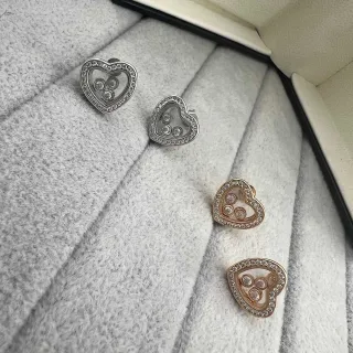 Brincos de prata e ouro em forma de coração Pavé-Set