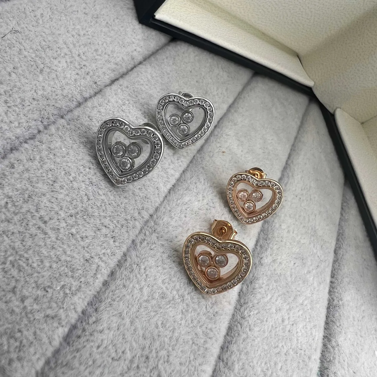 Silver Gold Heart-Shaped Pavé-Set Earrings 6
