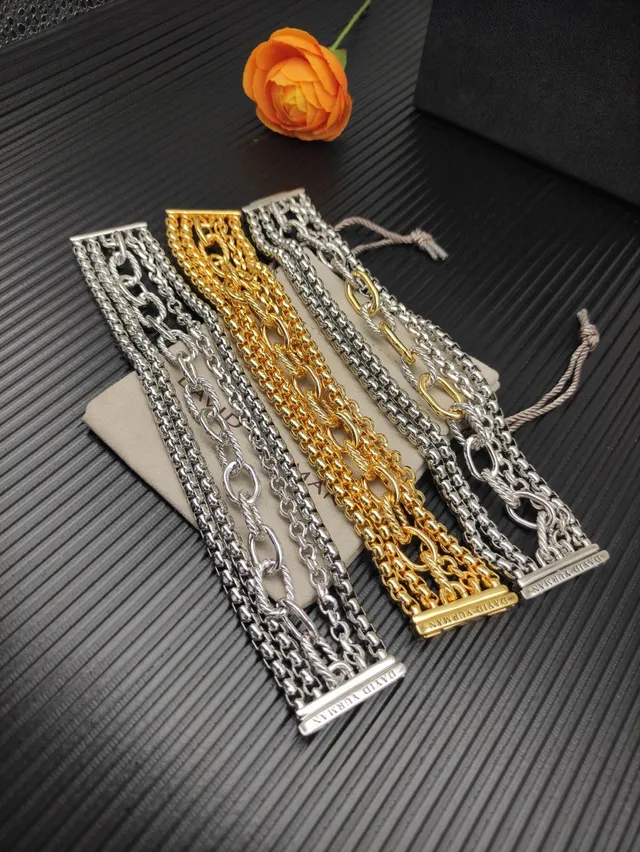 Silver Gold Multi-Strand Chain Mixed-Link Patterns Bracelet 6