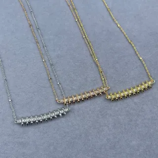Collier en argent et or avec pendentif barre spiquée Pavé-Set pierres
