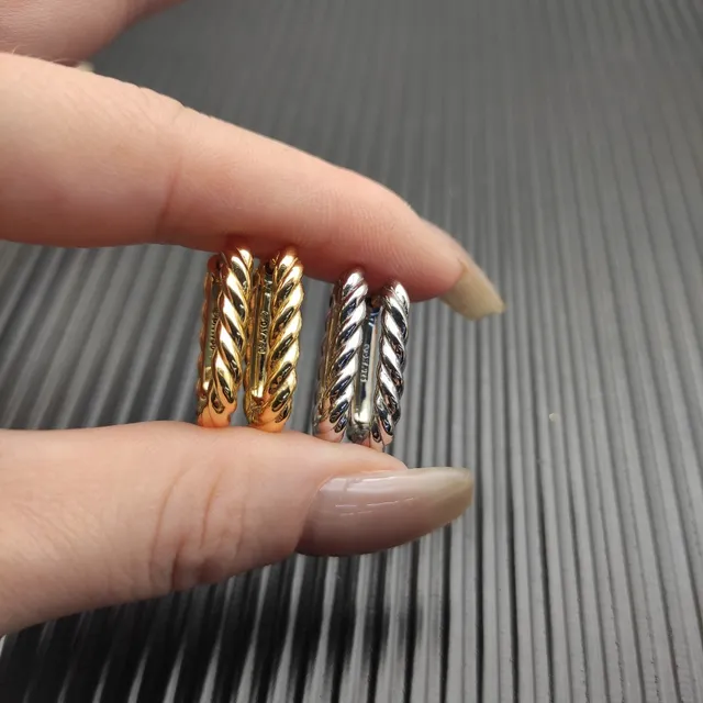Silver Gold Twisted Rope Texture Hinged Closure Earrings 2