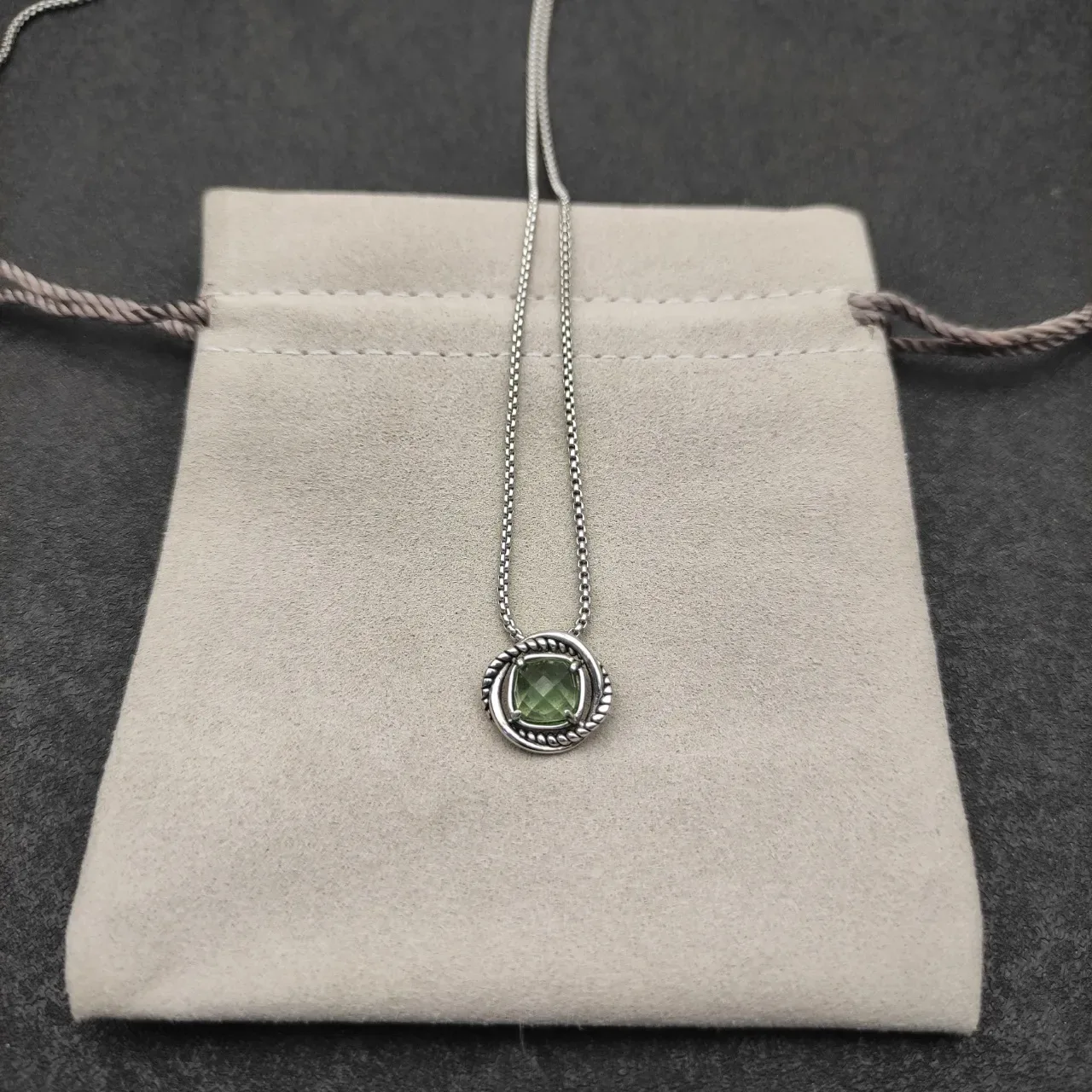 Silver Green Chain Faceted Pale Stone Necklace 4