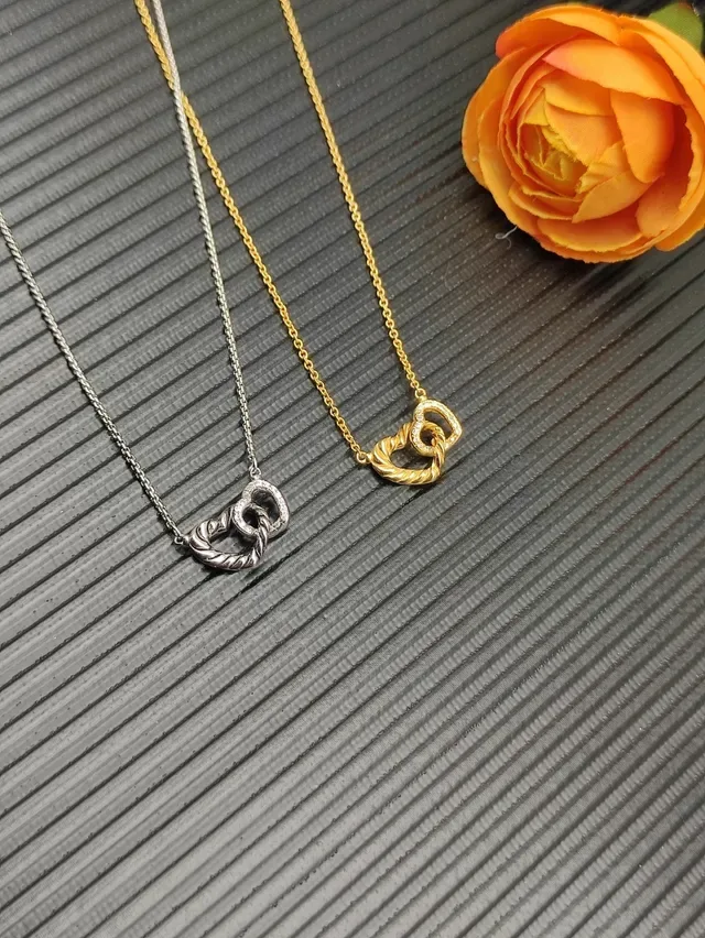Silver Interlocking Hearts Twisted Rope Texture Necklace 4