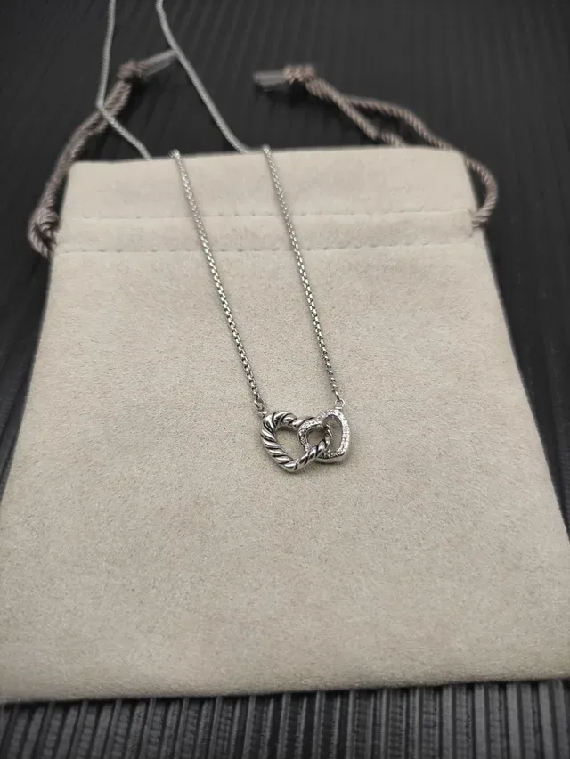 Silver Interlocking Hearts Twisted Rope Texture Necklace 8