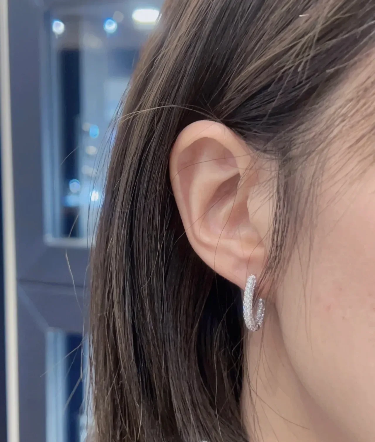 Silver Navy Pavé-Set Hoop Earrings 4