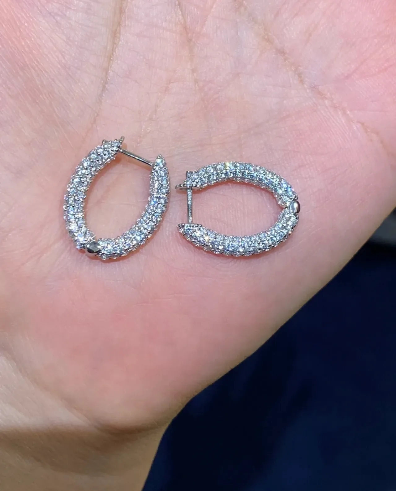 Silver Navy Pavé-Set Hoop Earrings 5