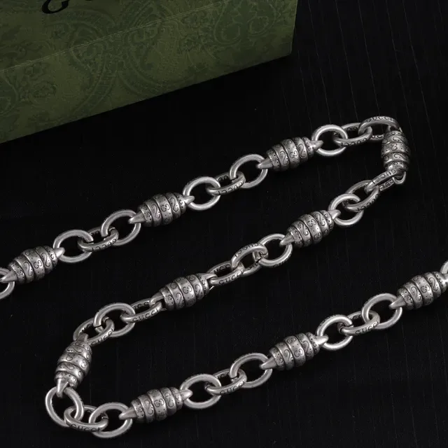 Silver Oxidized Barrel-Bead Links Necklace 2