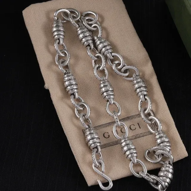 Silver Oxidized Barrel-Bead Links Necklace 4