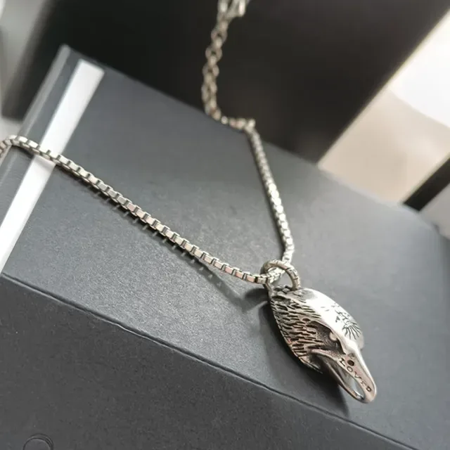 Silver Oxidized Eagle Head Pendant Necklace 6