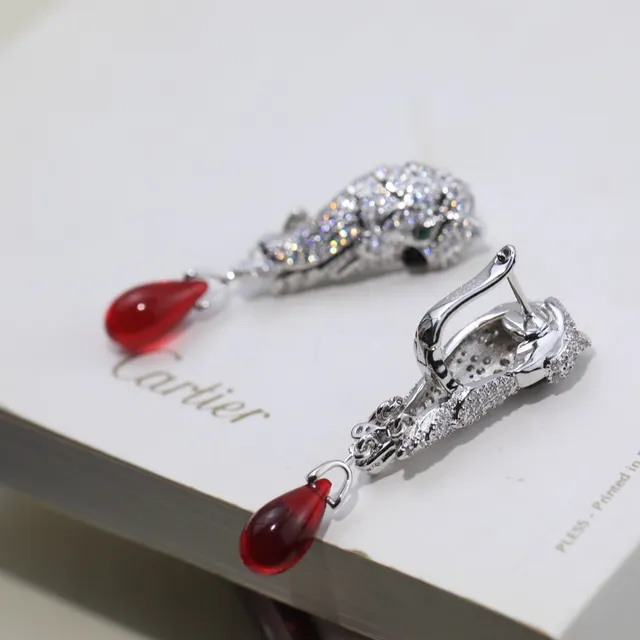Silver Red Animal-Head Motif Pavé Crystal Setting Earrings 4