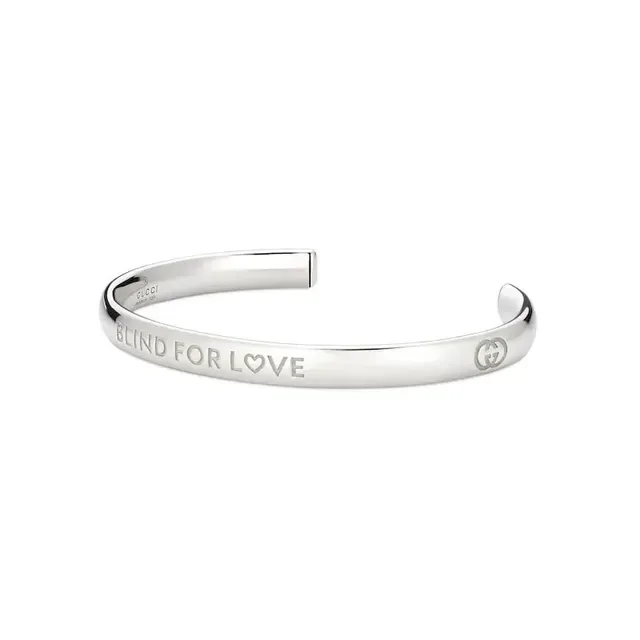 Silver-Tone Engraved 'Blind For Love' Open Cuff Bracelet 9