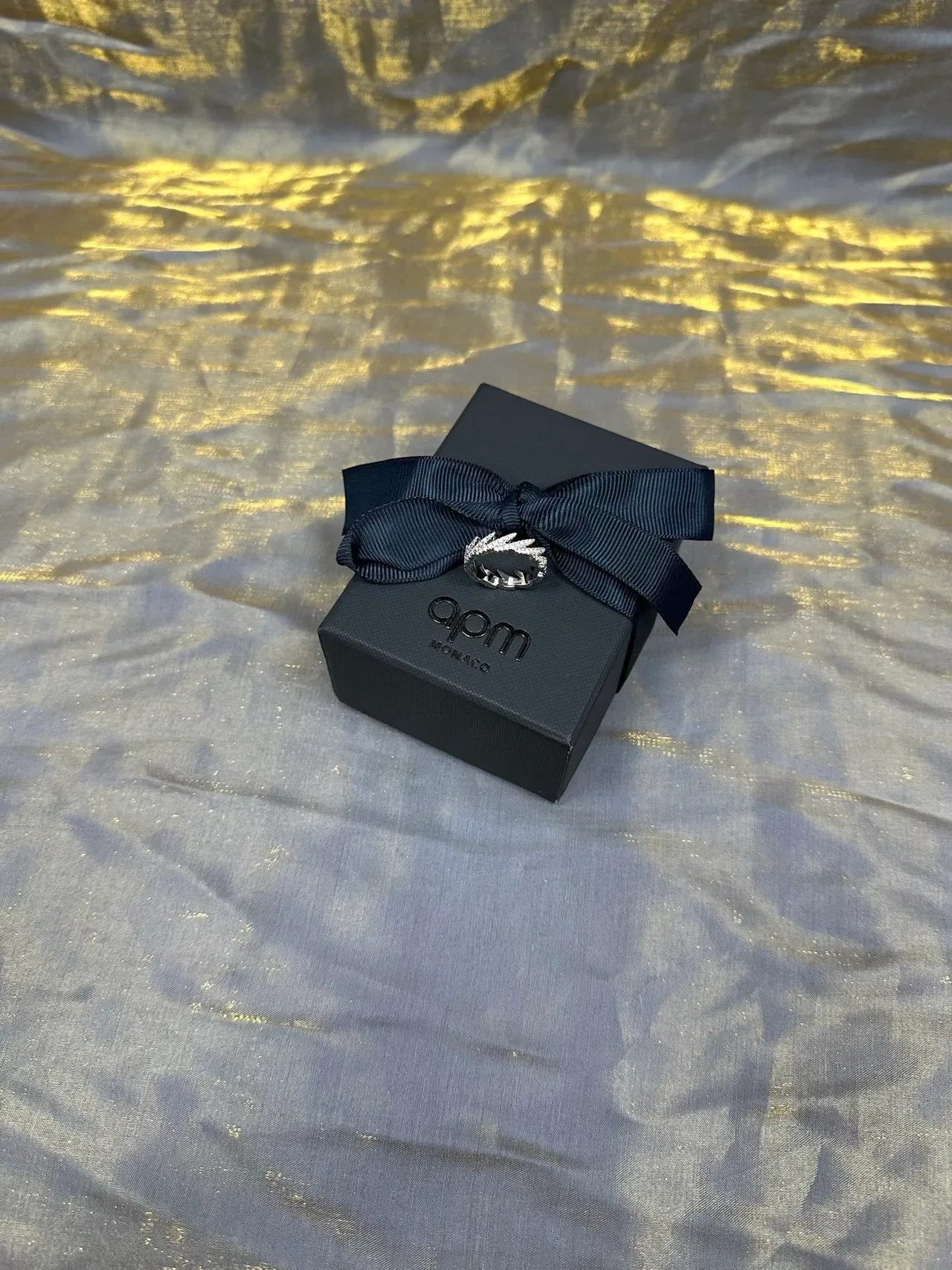 Silver-Tone Leaf Motif Pavé Ring 7