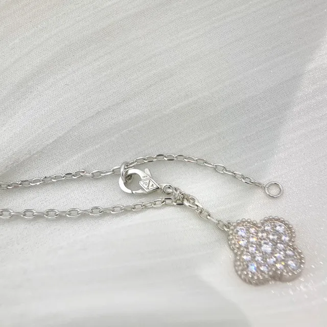 Silver-Tone Pavé Clover Motif Multi-Pendant Chain Necklace 4