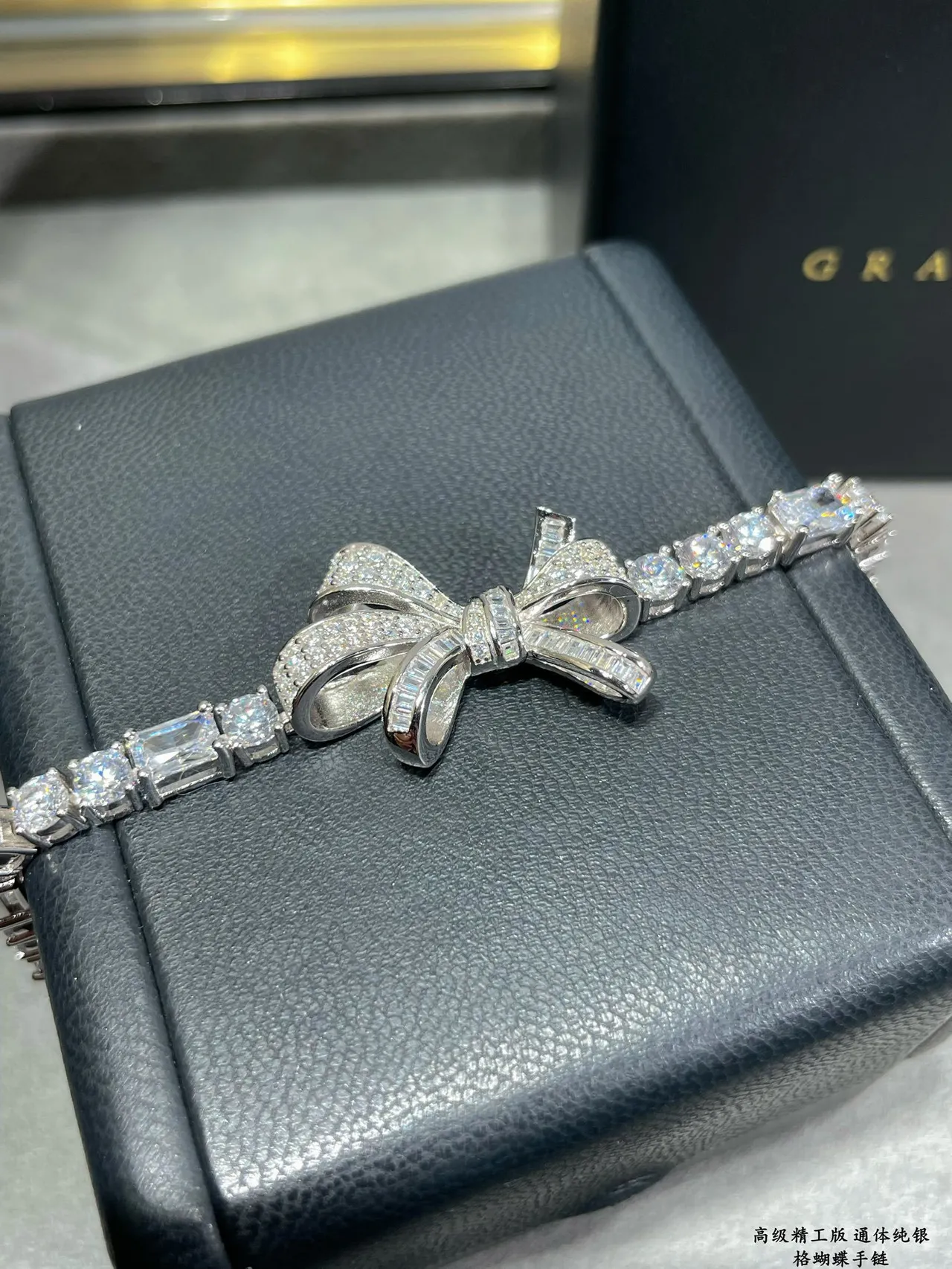Silver-Toned Bow Motif Pavé Stone Bracelet 5