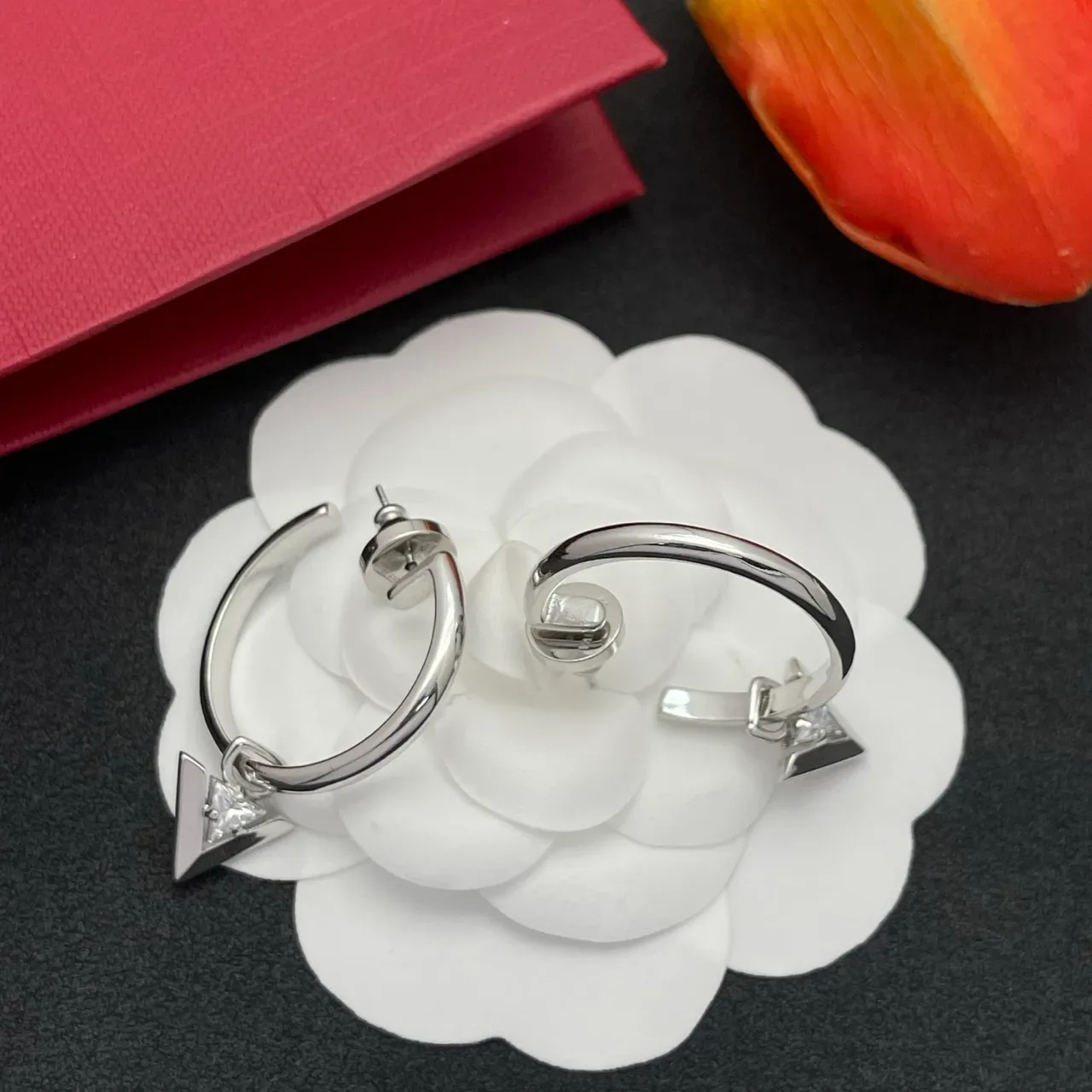 Silver Transparent Polished Hoop Earrings 6