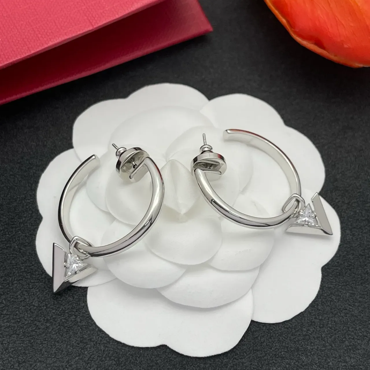 Silver Transparent Polished Hoop Earrings 7