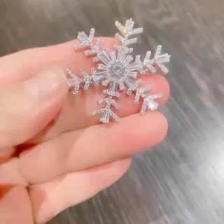 Silver Transparent Snowflake Silhouette Baguette-Cut Crystals Brooch