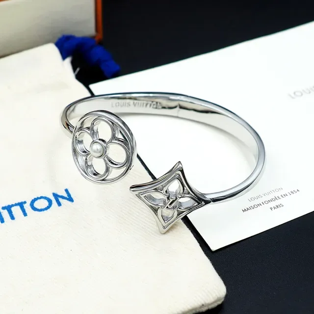 Silver White Open Cuff Floral Filigree Bracelet 6