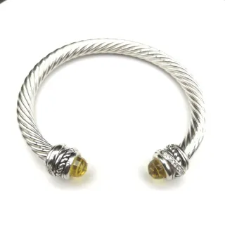 Pulsera Cable Trenzado Plata Amarillo Terminales Piedra Facetada