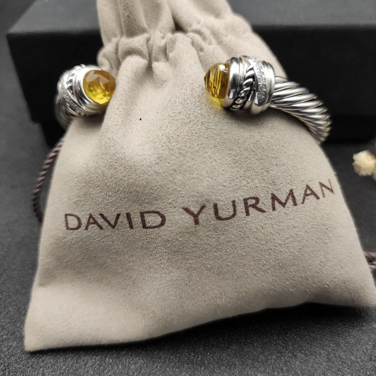 Silver Yellow Twisted Cable Faceted Stone Terminals Bracelet 2