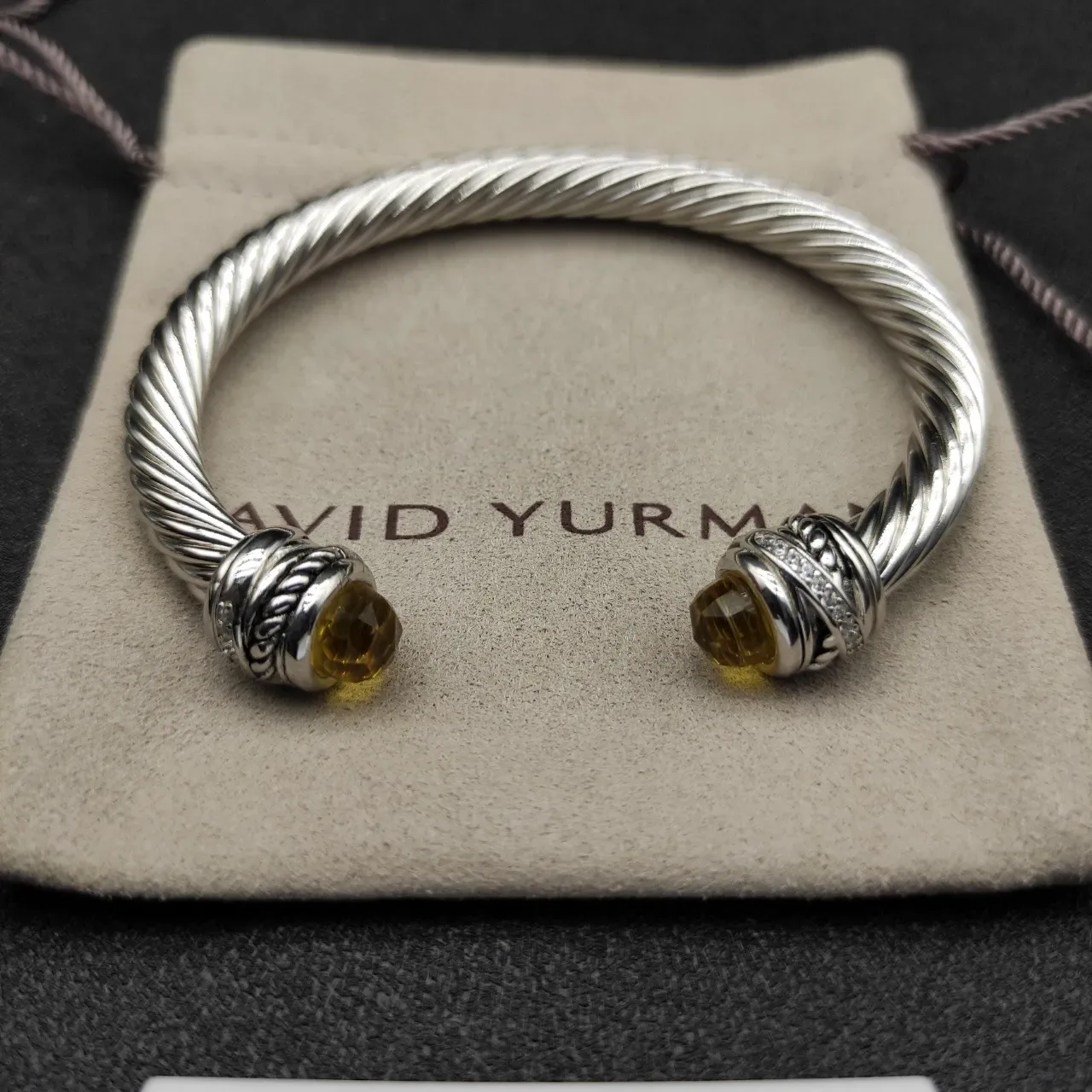 Silver Yellow Twisted Cable Faceted Stone Terminals Bracelet 5