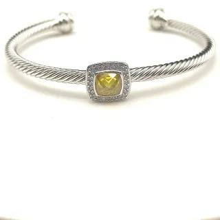 Pulsera plata amarilla banda trenzada cuerda piedra corte almohada central
