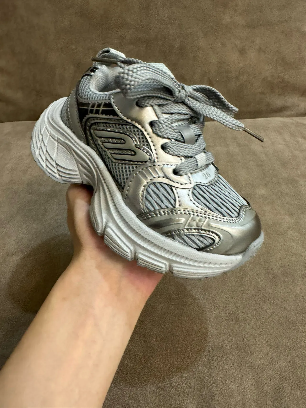 Skechers Silver Gray Sole Mesh And Synthetic Overlay Chunky Sneakers 7