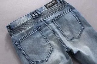 Slim-Fit Moto-Style Light Blue Denim Jeans 10