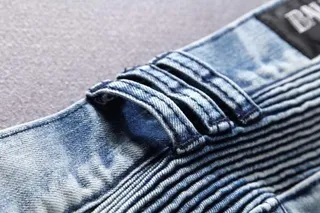 Slim-Fit Moto-Style Light Blue Denim Jeans 12