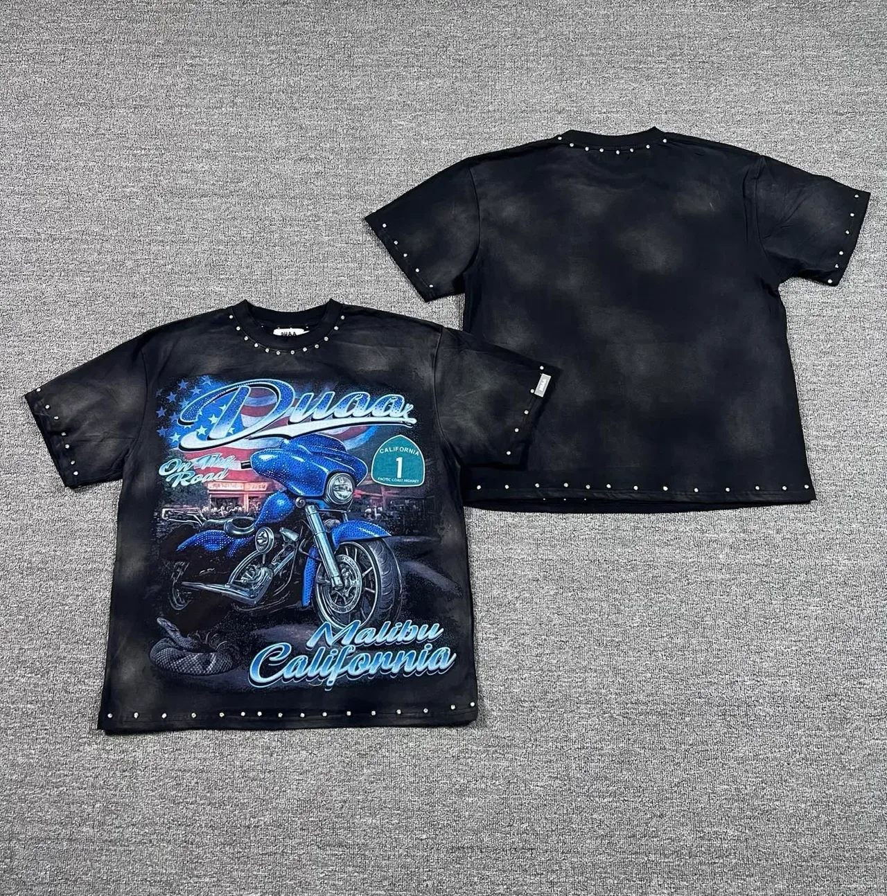 Studded Washed Black Motorcycle Graphic T-Shirt 6