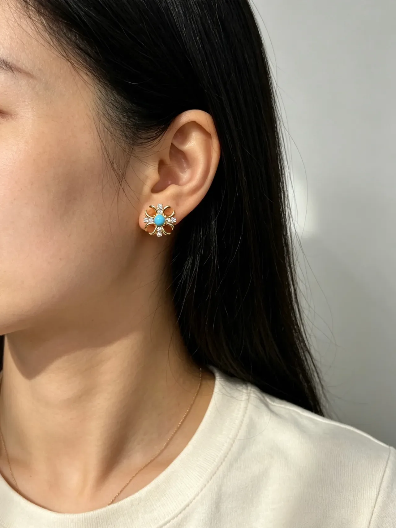 Turquoise Cabochon Starburst Stud Earrings 2