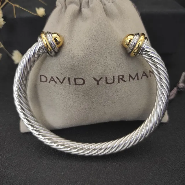 Twisted Cable Dual-Tone Silver and Gold Open Cuff Bracelet 2